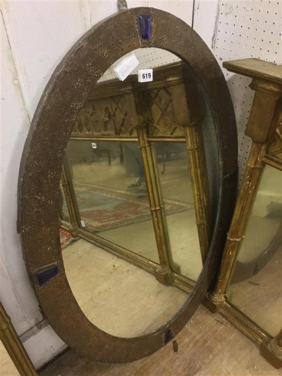 Art Nouveau oval copper frame mirror